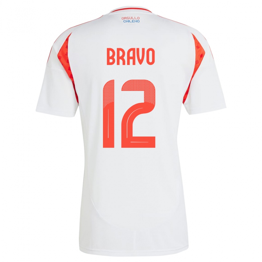 Mujer Camiseta Chile Christian Bravo #12 Blanco 2ª Equipación 24-26 La Camisa Argentina