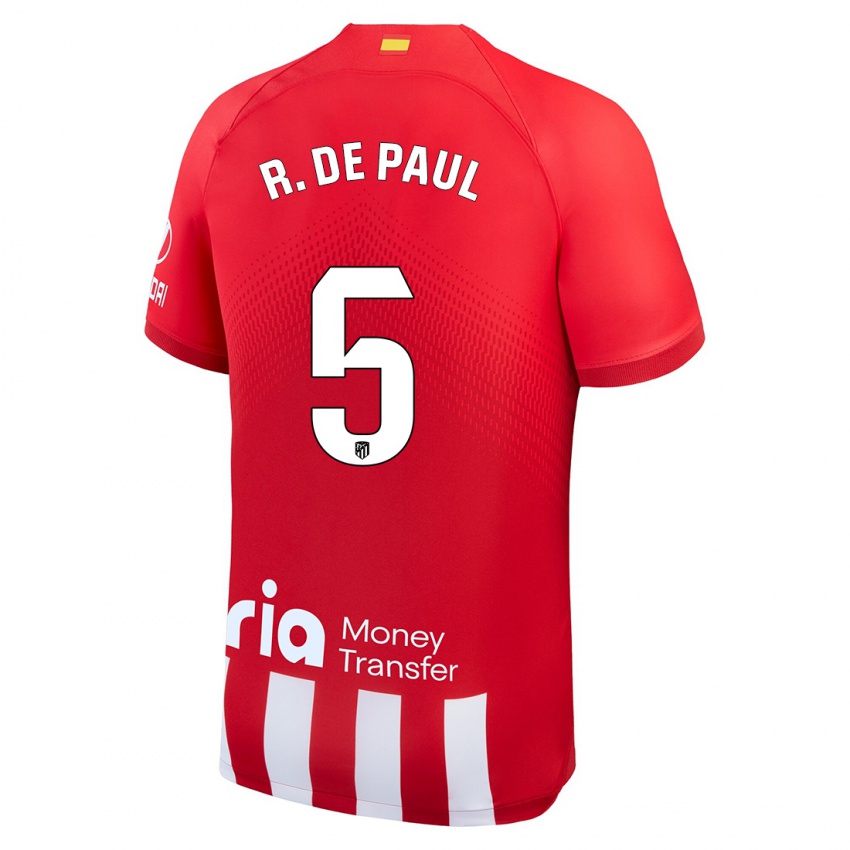 Niño Camiseta Rodrigo De Paul #5 Rojo Blanco 1ª Equipación 2023/24 La Camisa Argentina