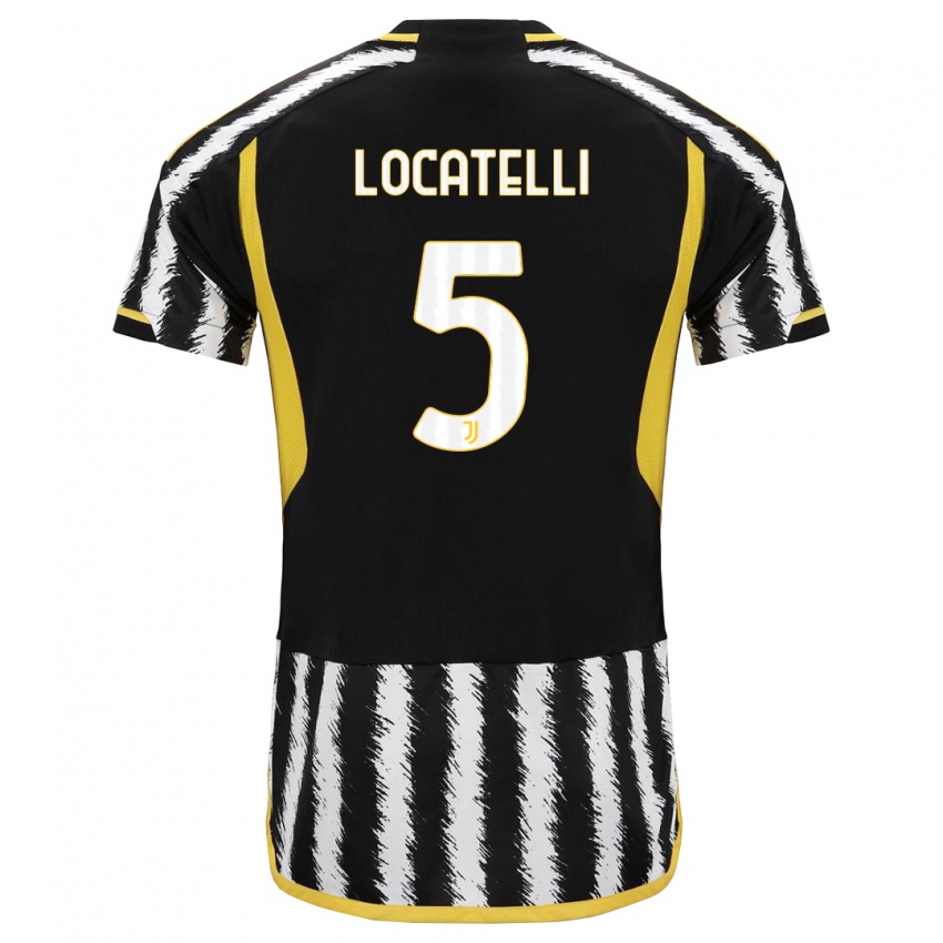 Niño Camiseta Manuel Locatelli #5 Blanco Negro 1ª Equipación 2023/24 La Camisa Argentina
