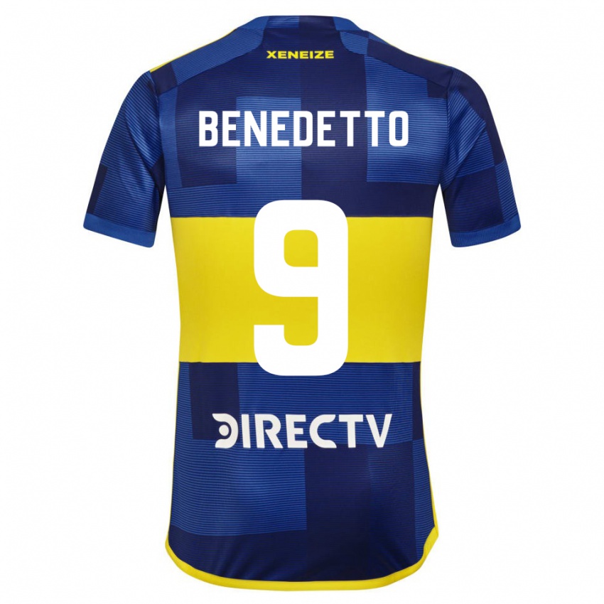 Niño Camiseta Dario Benedetto #9 Azul Oscuro Amarillo 1ª Equipación 2023/24 La Camisa Argentina