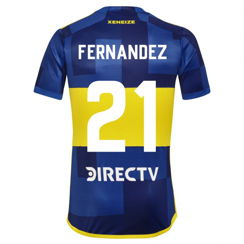 Niño Camiseta Ezequiel Fernandez #21 Azul Oscuro Amarillo 1ª Equipación 2023/24 La Camisa Argentina