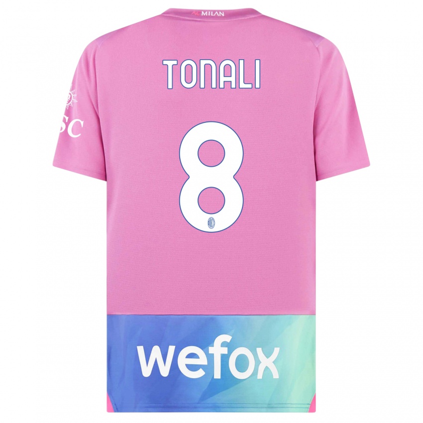 Niño Camiseta Sandro Tonali #8 Rosado Morado Equipación Tercera 2023/24 La Camisa Argentina