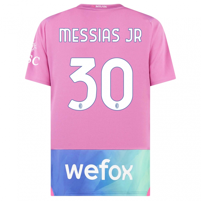 Niño Camiseta Junior Messias #30 Rosado Morado Equipación Tercera 2023/24 La Camisa Argentina