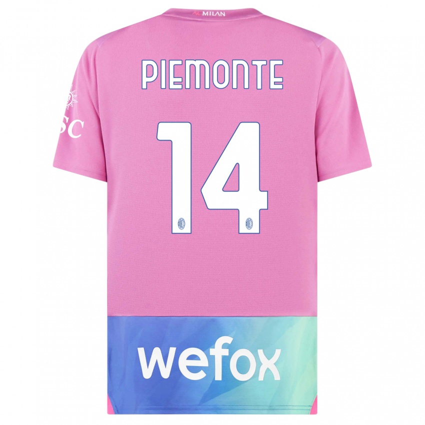 Niño Camiseta Martina Piemonte #14 Rosado Morado Equipación Tercera 2023/24 La Camisa Argentina