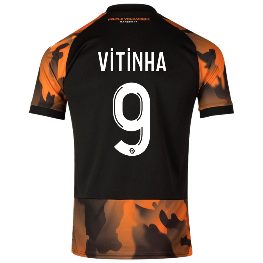 Niño Camiseta Vitinha #9 Negro Naranja Equipación Tercera 2023/24 La Camisa Argentina