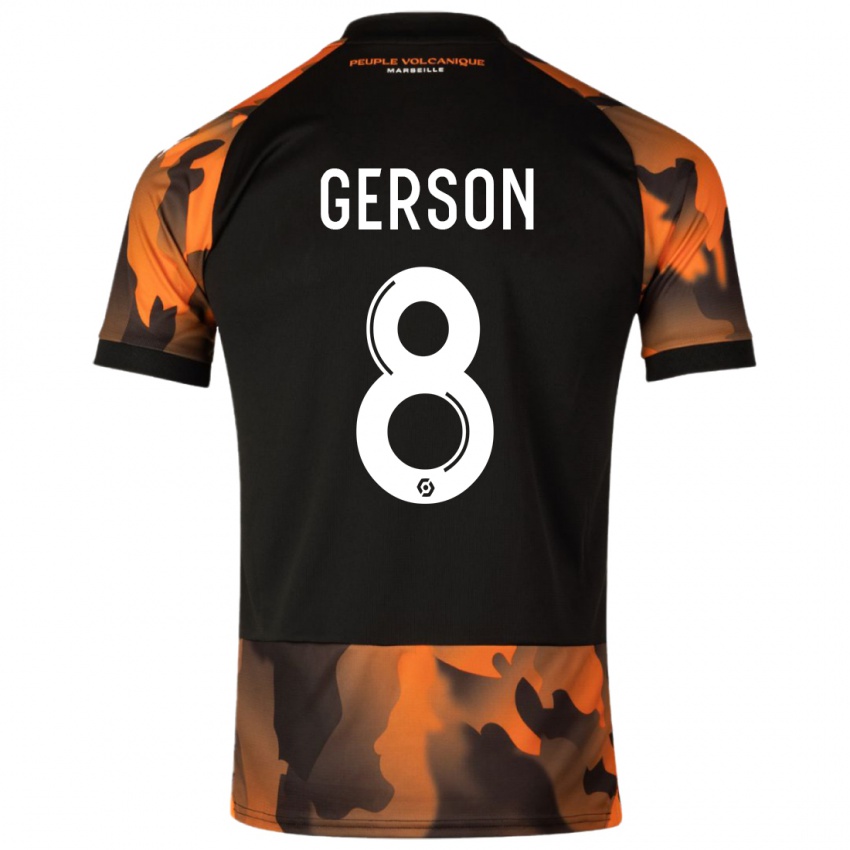 Niño Camiseta Gerson #8 Negro Naranja Equipación Tercera 2023/24 La Camisa Argentina