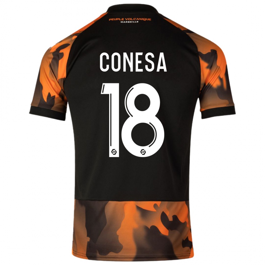 Niño Camiseta Anna Conesa #18 Negro Naranja Equipación Tercera 2023/24 La Camisa Argentina