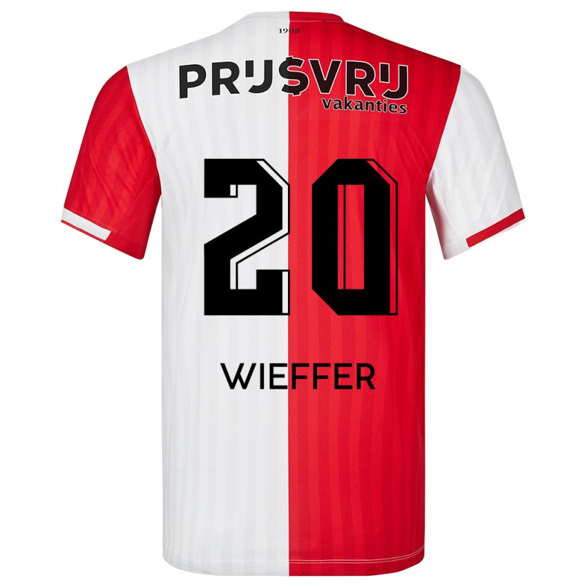 Hombre Camiseta Mats Wieffer #20 Rojo Blanco 1ª Equipación 2023/24 La Camisa Argentina