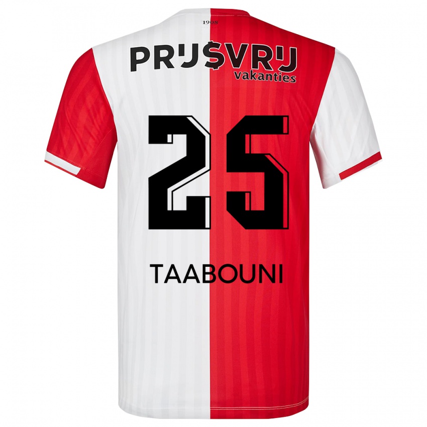 Hombre Camiseta Mohamed Taabouni #25 Rojo Blanco 1ª Equipación 2023/24 La Camisa Argentina
