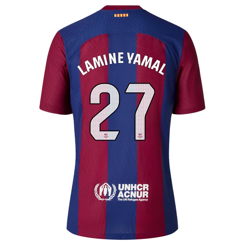 Hombre Camiseta Lamine Yamal #27 Rojo Azul 1ª Equipación 2023/24 La Camisa Argentina