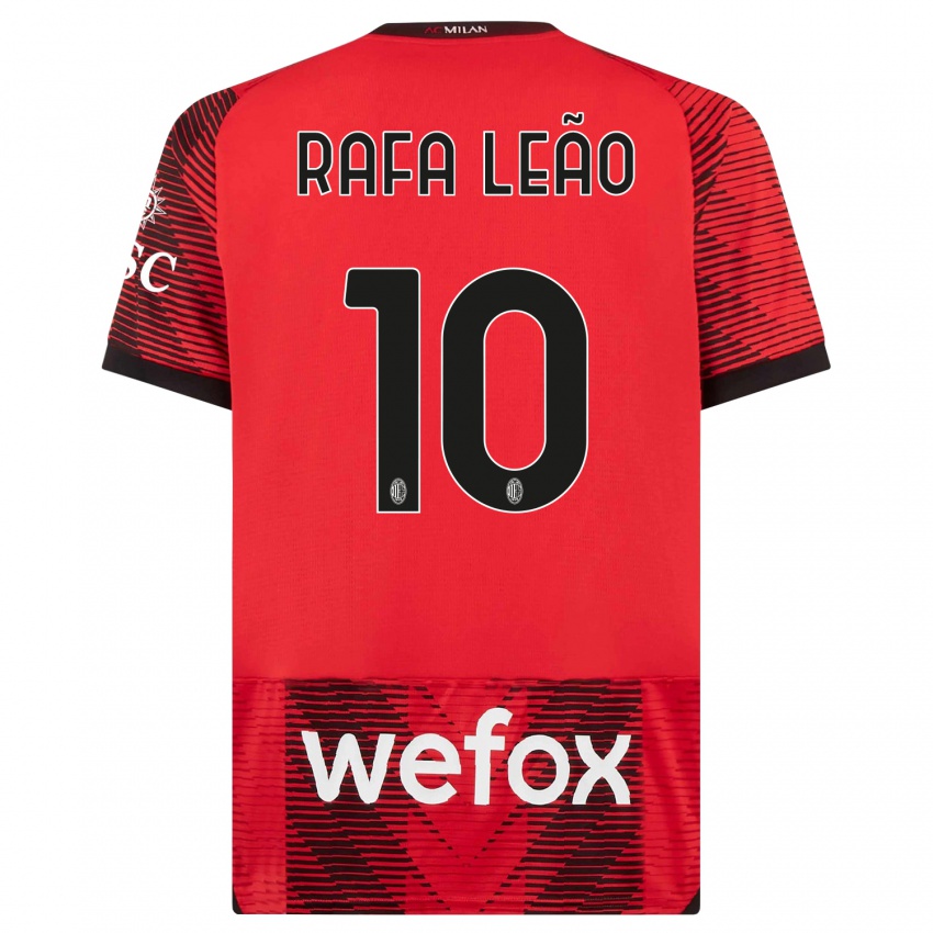 Hombre Camiseta Rafael Leao #10 Negro Rojo 1ª Equipación 2023/24 La Camisa Argentina