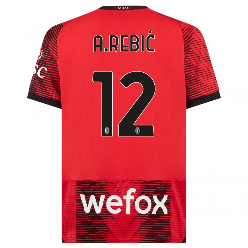 Hombre Camiseta Ante Rebic #12 Negro Rojo 1ª Equipación 2023/24 La Camisa Argentina