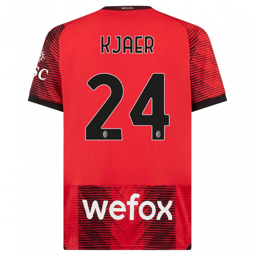 Hombre Camiseta Simon Kaer #24 Negro Rojo 1ª Equipación 2023/24 La Camisa Argentina