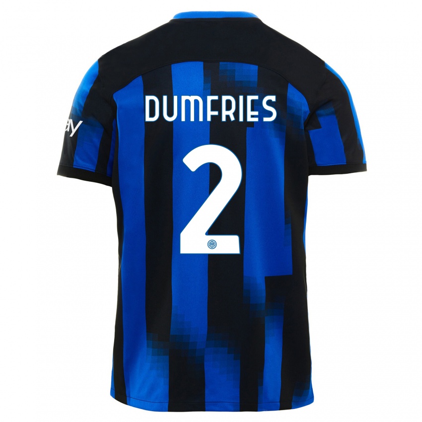 Hombre Camiseta Denzel Dumfries #2 Azul Negro 1ª Equipación 2023/24 La Camisa Argentina