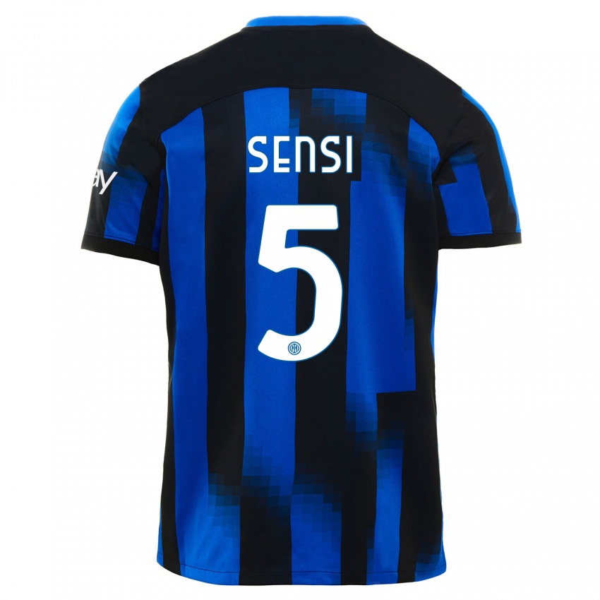 Hombre Camiseta Stefano Sensi #5 Azul Negro 1ª Equipación 2023/24 La Camisa Argentina