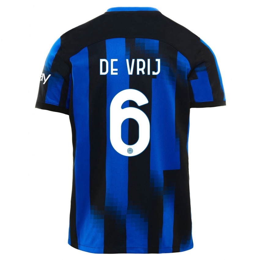 Hombre Camiseta Stefan De Vrij #6 Azul Negro 1ª Equipación 2023/24 La Camisa Argentina