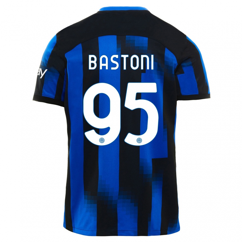 Hombre Camiseta Alessandro Bastoni #95 Azul Negro 1ª Equipación 2023/24 La Camisa Argentina