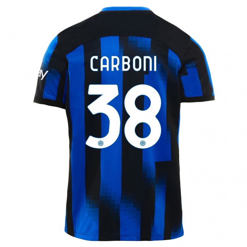 Hombre Camiseta Valentin Carboni #38 Azul Negro 1ª Equipación 2023/24 La Camisa Argentina
