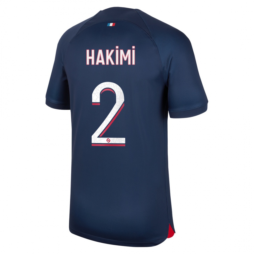 Hombre Camiseta Achraf Hakimi #2 Azul Rojo 1ª Equipación 2023/24 La Camisa Argentina