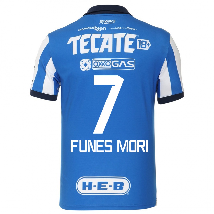 Hombre Camiseta Rogelio Funes Mori #7 Azul Blanco 1ª Equipación 2023/24 La Camisa Argentina