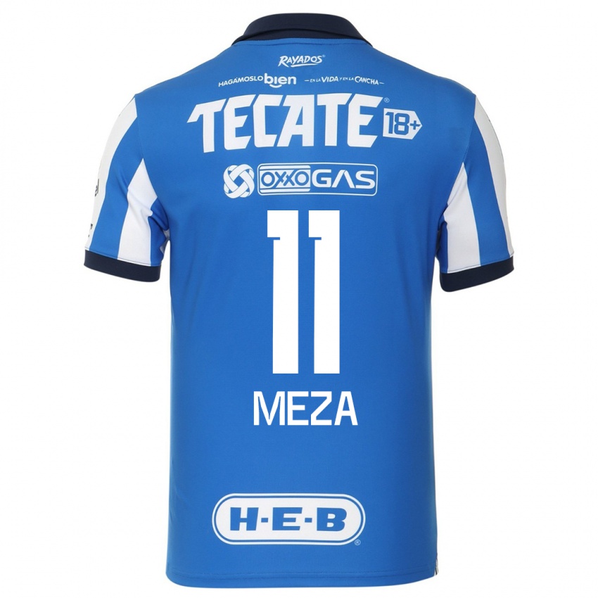 Hombre Camiseta Maximiliano Meza #11 Azul Blanco 1ª Equipación 2023/24 La Camisa Argentina