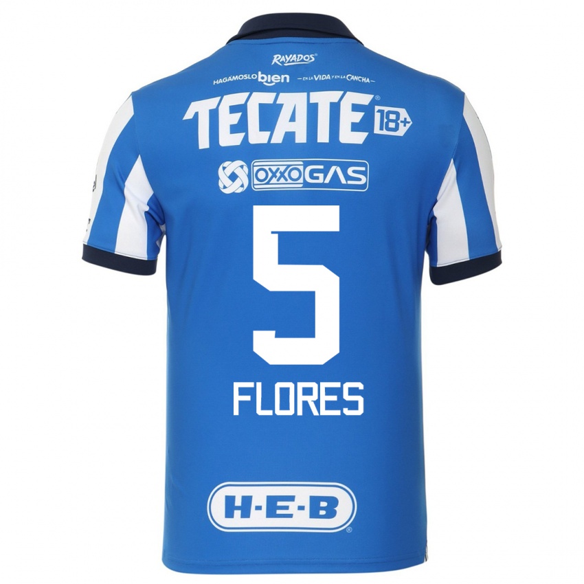 Hombre Camiseta Monica Flores #5 Azul Blanco 1ª Equipación 2023/24 La Camisa Argentina