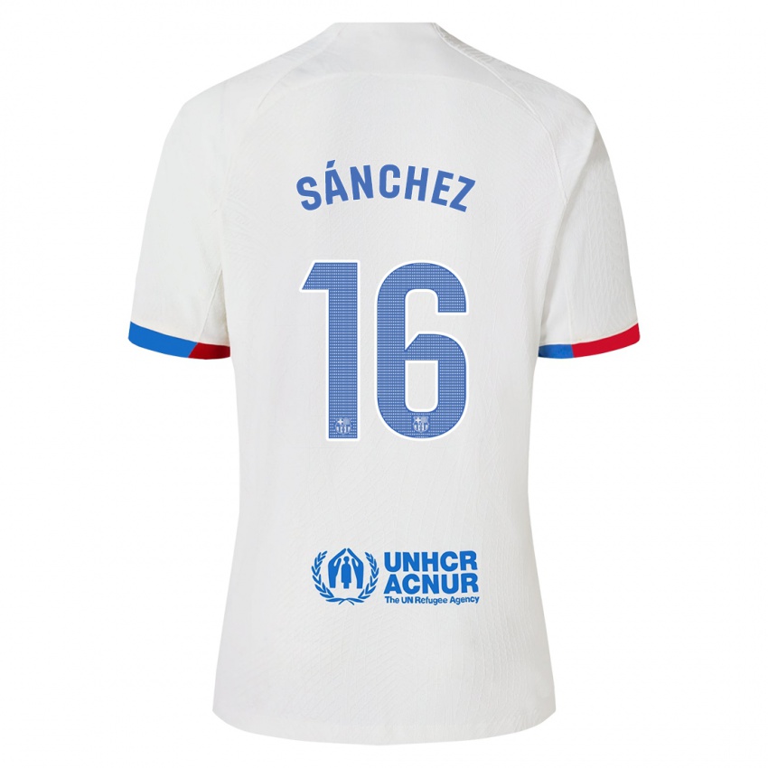 Hombre Camiseta Edu Sánchez #16 Blanco 2ª Equipación 2023/24 La Camisa Argentina