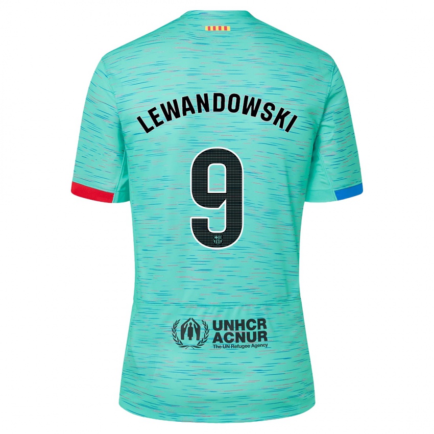 Hombre Camiseta Robert Lewandowski #9 Aguamarina Clara Equipación Tercera  2023/24 La Camisa Argentina