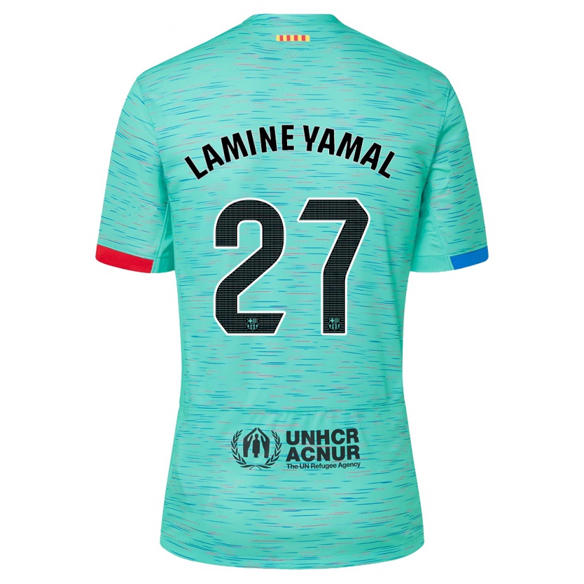 Hombre Camiseta Lamine Yamal #27 Aguamarina Clara Equipación Tercera 2023/24 La Camisa Argentina