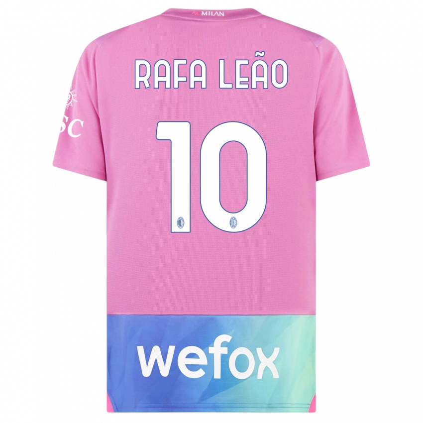 Hombre Camiseta Rafael Leao #10 Rosado Morado Equipación Tercera 2023/24 La Camisa Argentina