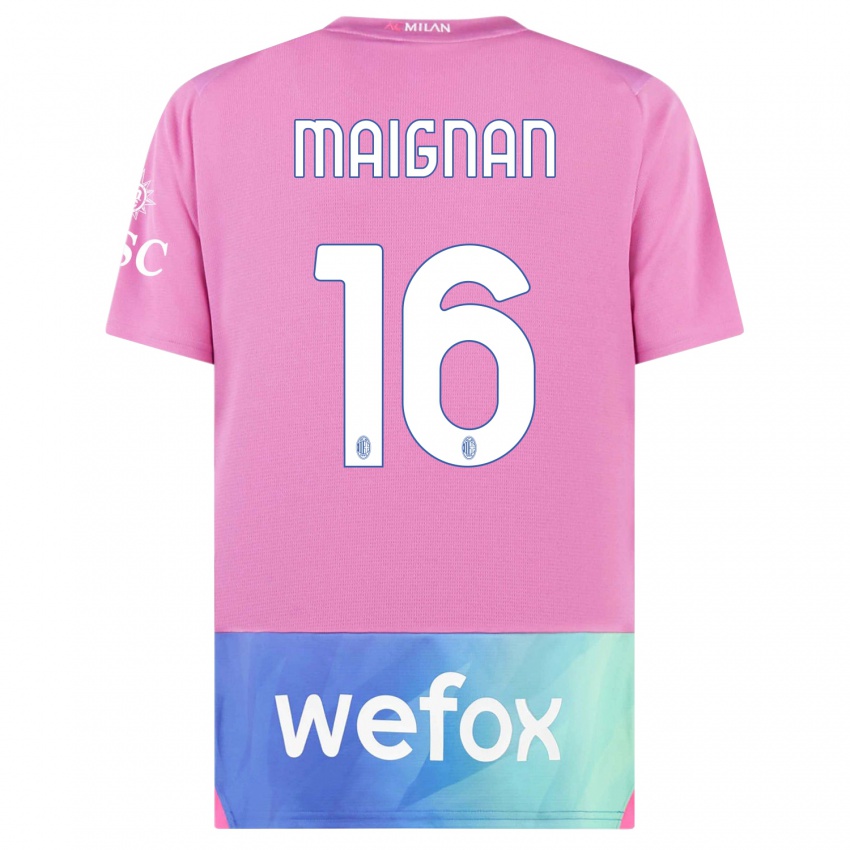 Hombre Camiseta Mike Maignan #16 Rosado Morado Equipación Tercera 2023/24 La Camisa Argentina