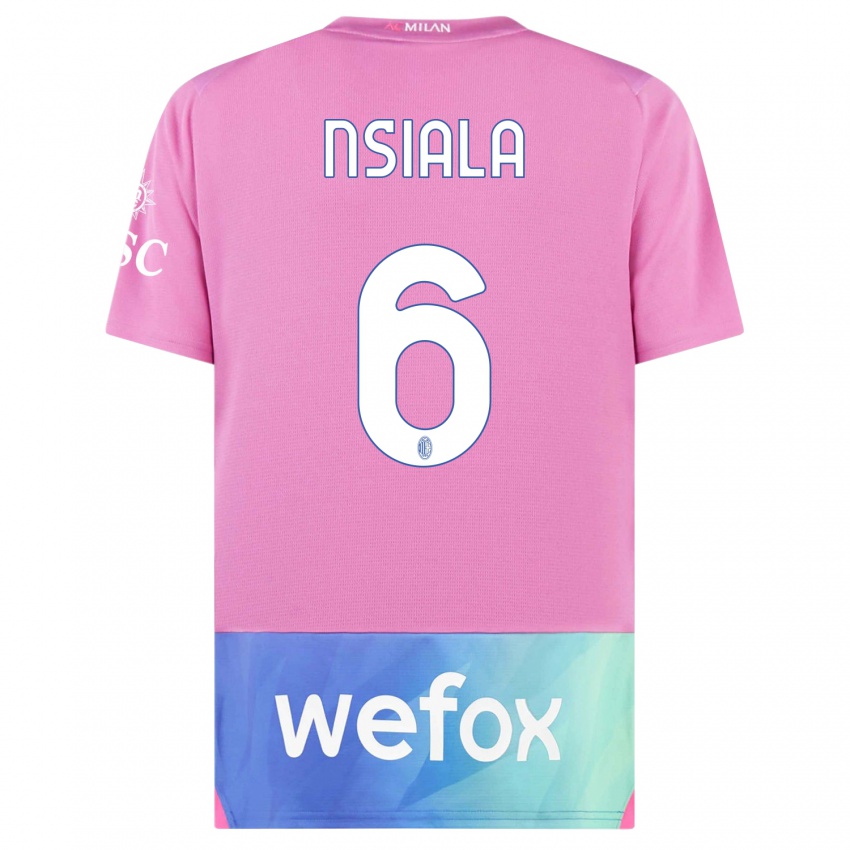 Hombre Camiseta Clinton Nsiala #6 Rosado Morado Equipación Tercera 2023/24 La Camisa Argentina