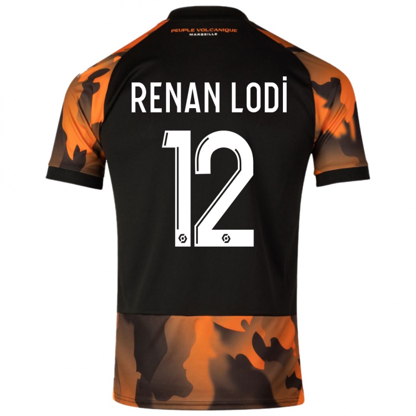 Hombre Camiseta Renan Lodi #12 Negro Naranja Equipación Tercera 2023/24 La Camisa Argentina