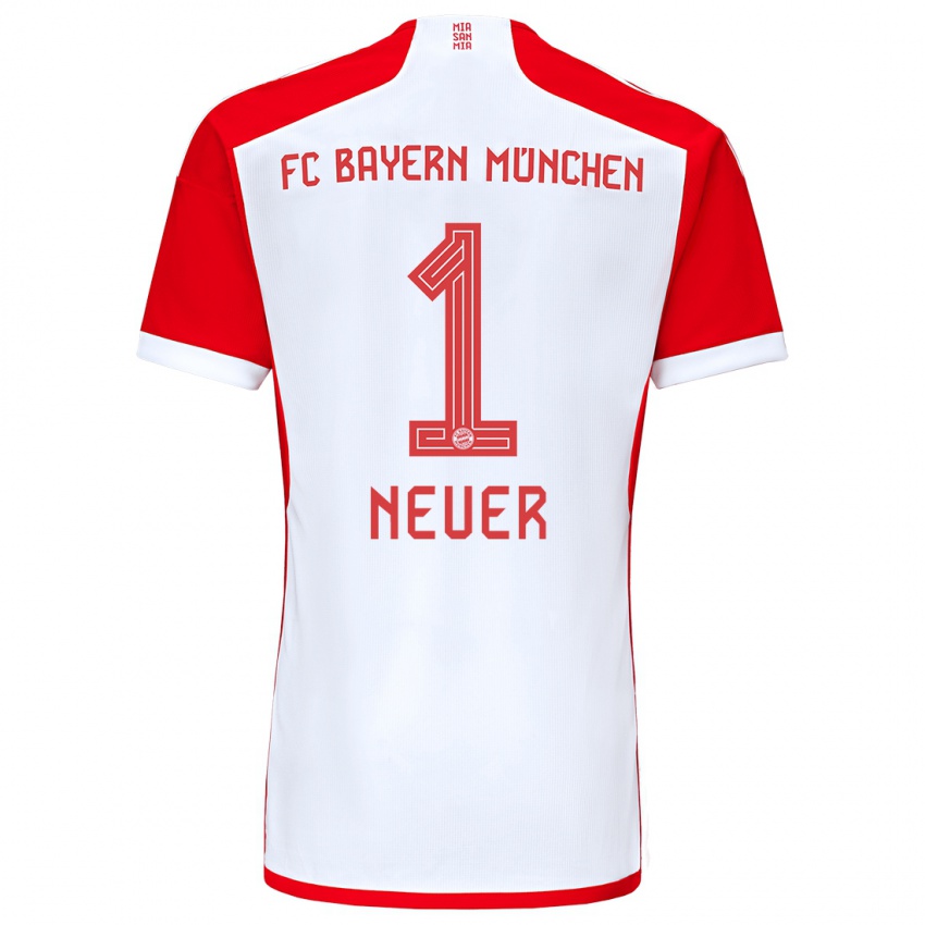 Mujer Camiseta Manuel Neuer #1 Rojo Blanco 1ª Equipación 2023/24 La Camisa Argentina