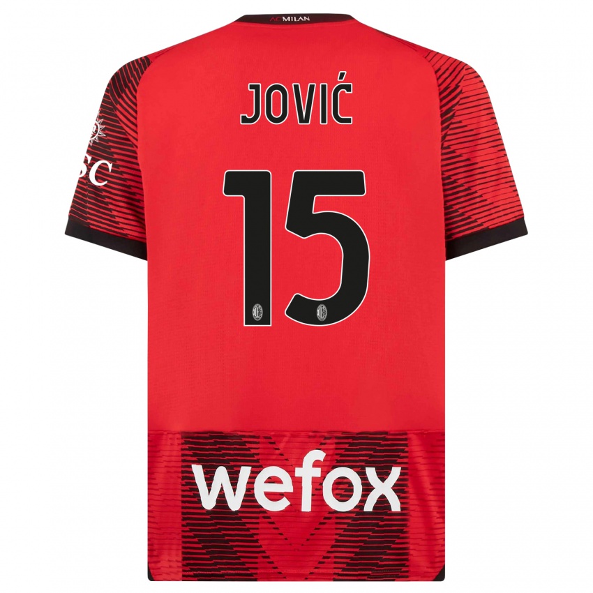 Mujer Camiseta Luka Jovic #15 Negro Rojo 1ª Equipación 2023/24 La Camisa Argentina