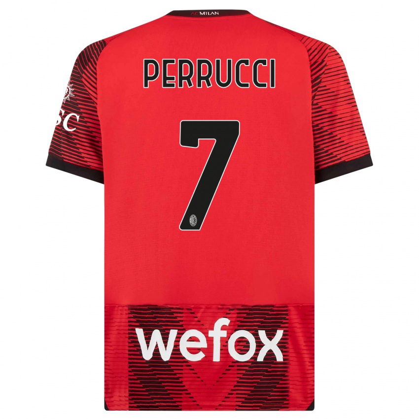 Mujer Camiseta Vincenzo Perrucci #7 Negro Rojo 1ª Equipación 2023/24 La Camisa Argentina