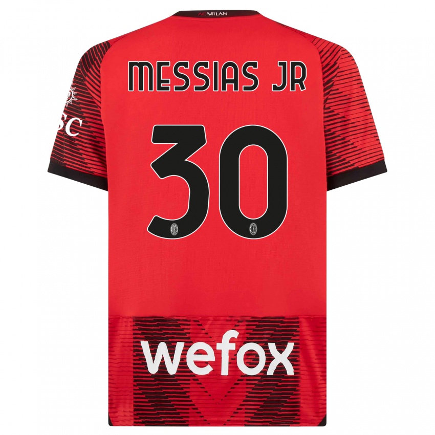 Mujer Camiseta Junior Messias #30 Negro Rojo 1ª Equipación 2023/24 La Camisa Argentina