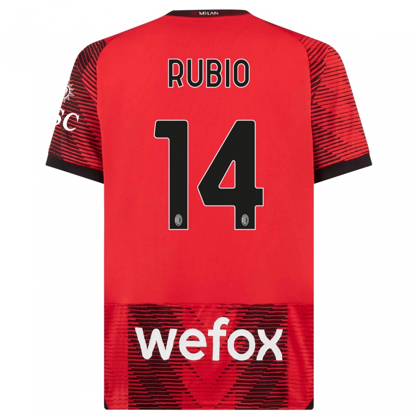 Mujer Camiseta Silvia Rubio #14 Negro Rojo 1ª Equipación 2023/24 La Camisa Argentina