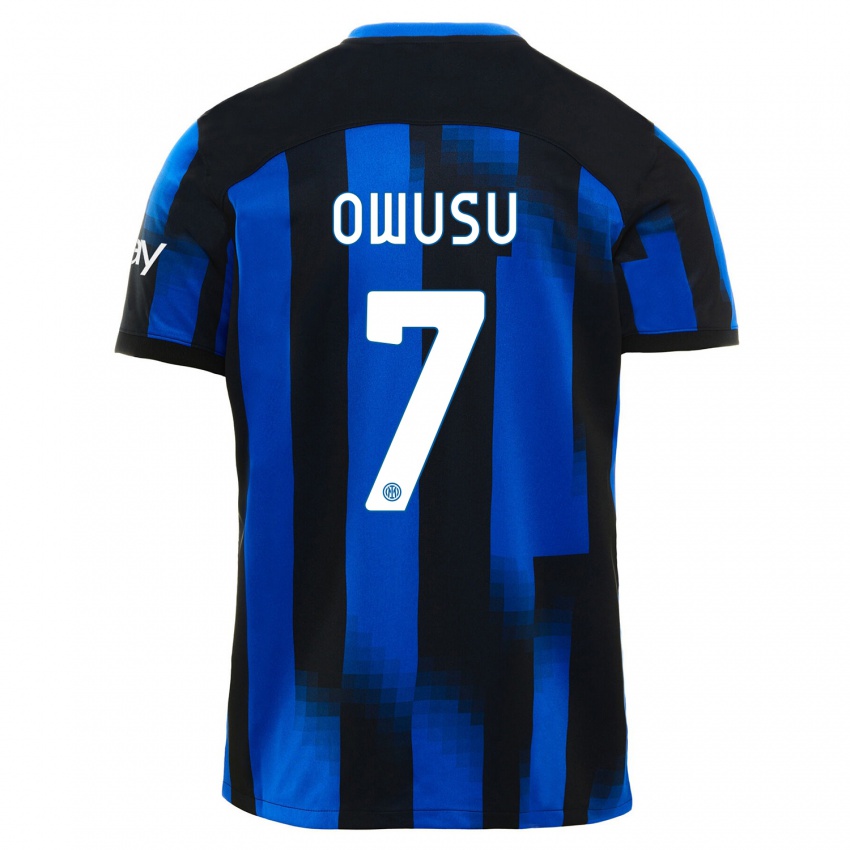 Mujer Camiseta Enoch Owusu #7 Azul Negro 1ª Equipación 2023/24 La Camisa Argentina