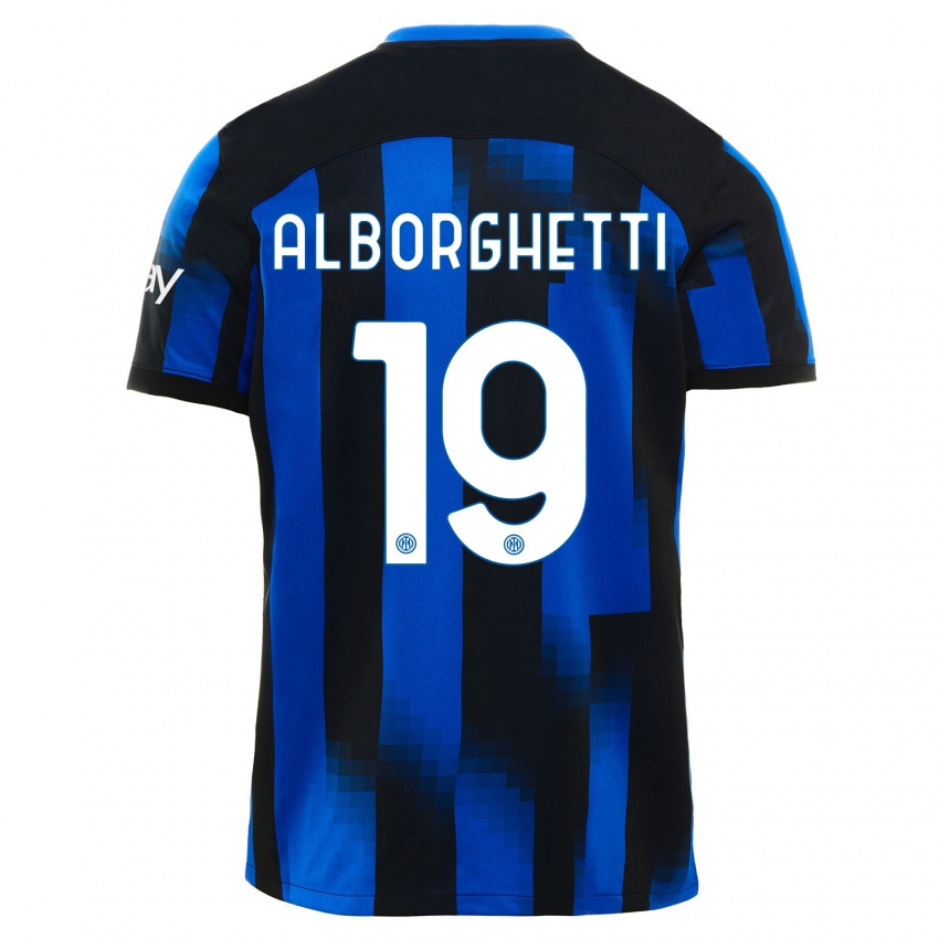 Mujer Camiseta Lisa Alborghetti #19 Azul Negro 1ª Equipación 2023/24 La Camisa Argentina