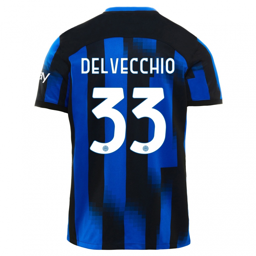 Mujer Camiseta Gabriele Delvecchio #33 Azul Negro 1ª Equipación 2023/24 La Camisa Argentina