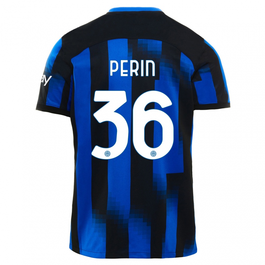 Mujer Camiseta Nicolo Perin #36 Azul Negro 1ª Equipación 2023/24 La Camisa Argentina
