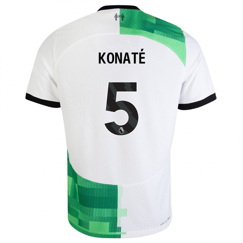 Mujer Camiseta Ibrahima Konate #5 Blanco Verde 2ª Equipación 2023/24 La Camisa Argentina