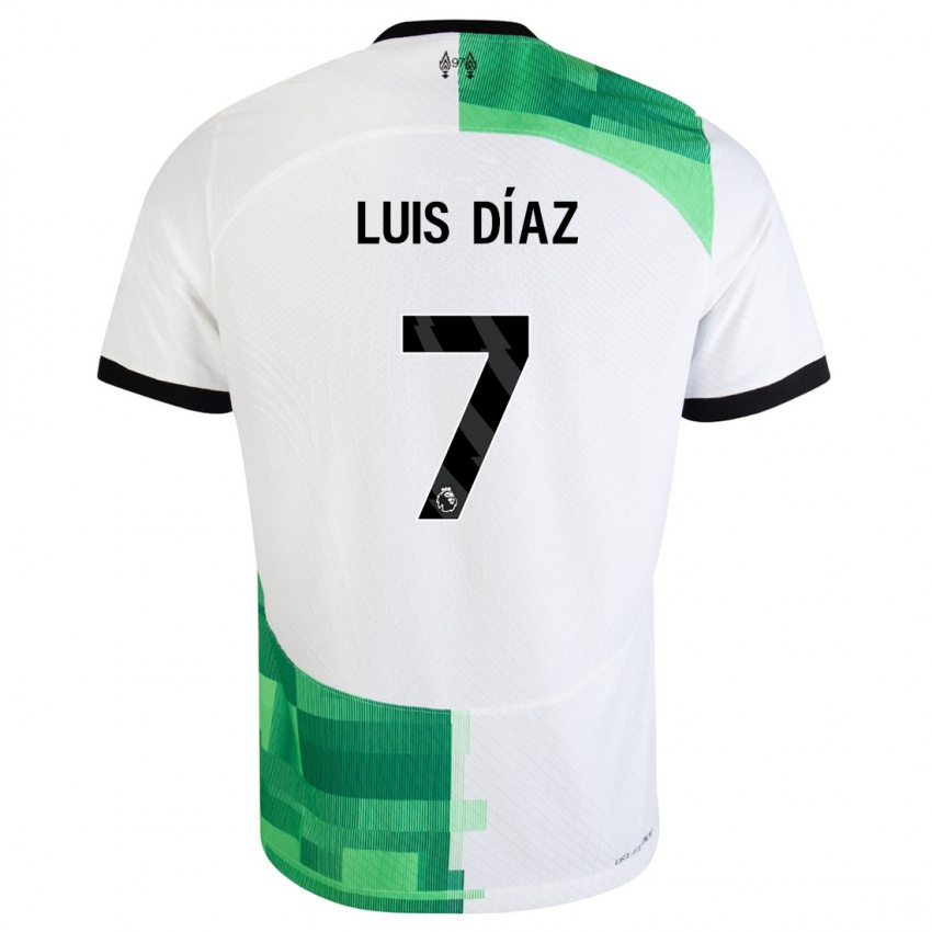Mujer Camiseta Luis Diaz #7 Blanco Verde 2ª Equipación 2023/24 La Camisa Argentina