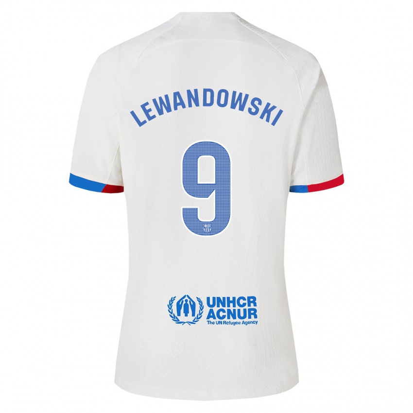 Mujer Camiseta Robert Lewandowski #9 Blanco 2ª Equipación 2023/24 La Camisa Argentina