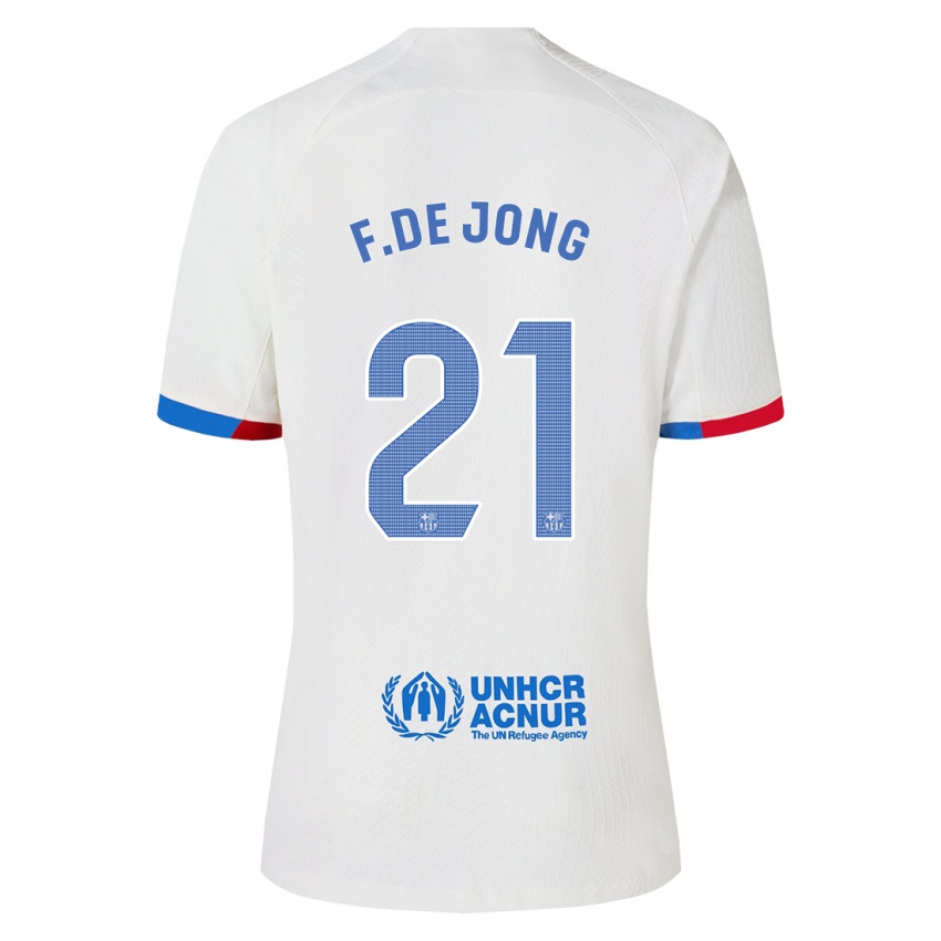 Mujer Camiseta Frenkie De Jong #21 Blanco 2ª Equipación 2023/24 La Camisa Argentina