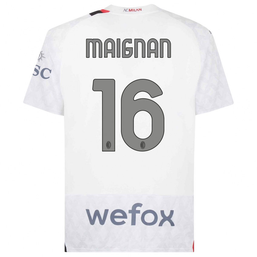 Mujer Camiseta Mike Maignan #16 Blanco 2ª Equipación 2023/24 La Camisa Argentina