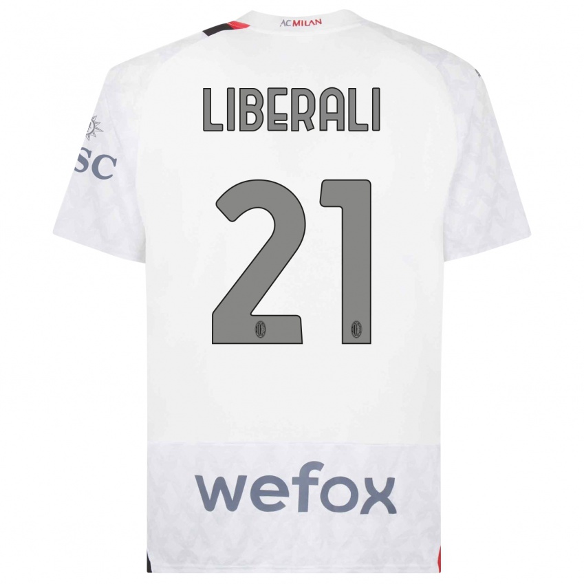 Mujer Camiseta Mattia Liberali #21 Blanco 2ª Equipación 2023/24 La Camisa Argentina
