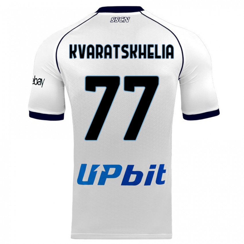 Mujer Camiseta Khvicha Kvaratskhelia #77 Blanco 2ª Equipación 2023/24 La Camisa Argentina