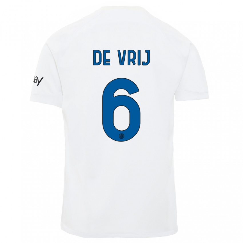 Mujer Camiseta Stefan De Vrij #6 Blanco 2ª Equipación 2023/24 La Camisa Argentina